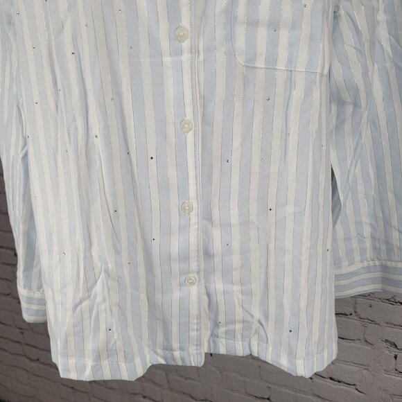 NWT Victoria's Secret White Blue Rhinestone Long Sleeve Pajama Top Large L - Picture 6 of 11
